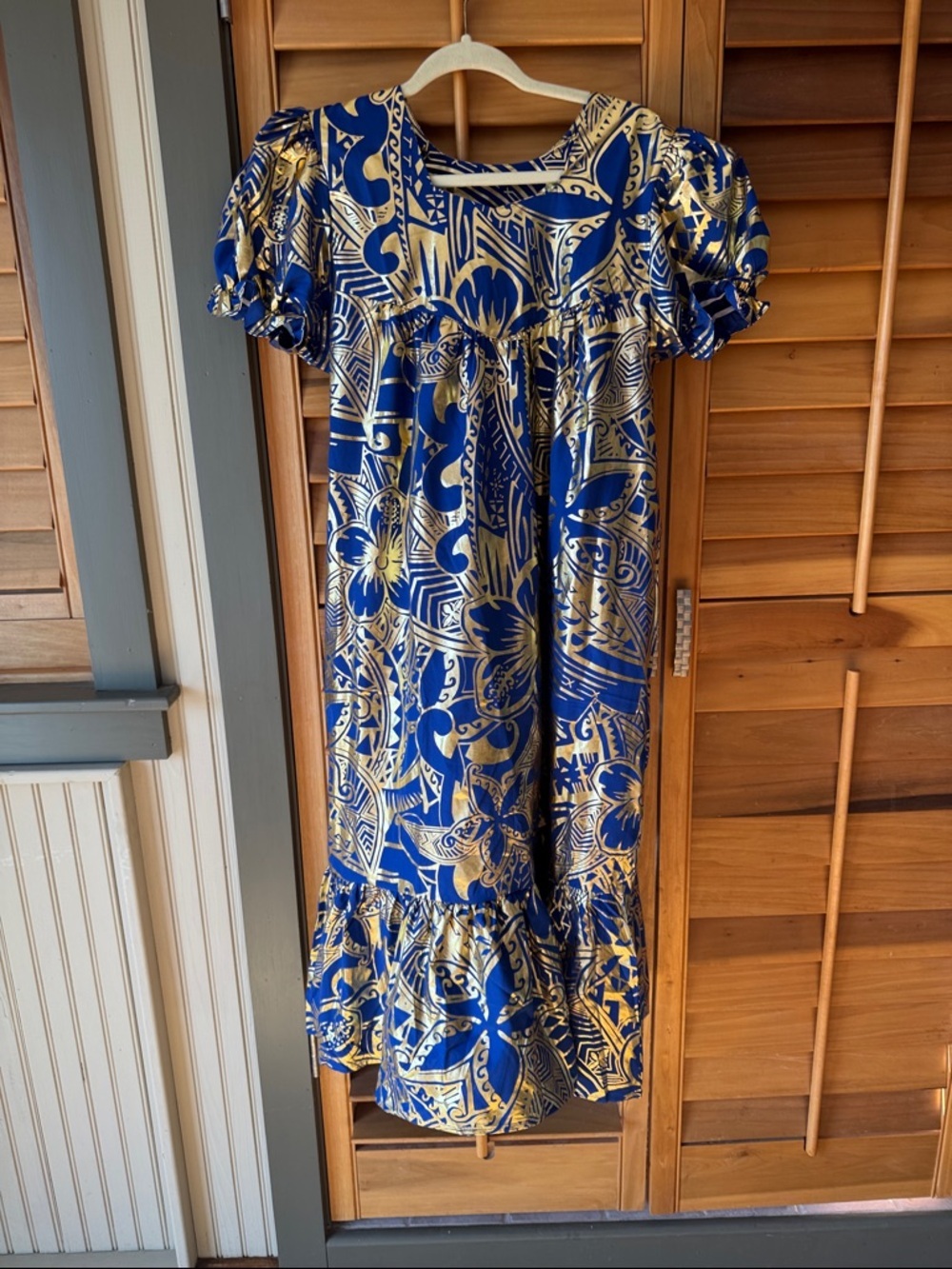 Blue and Gold Floral Midi Dress Women’s Summer Dress size Medium